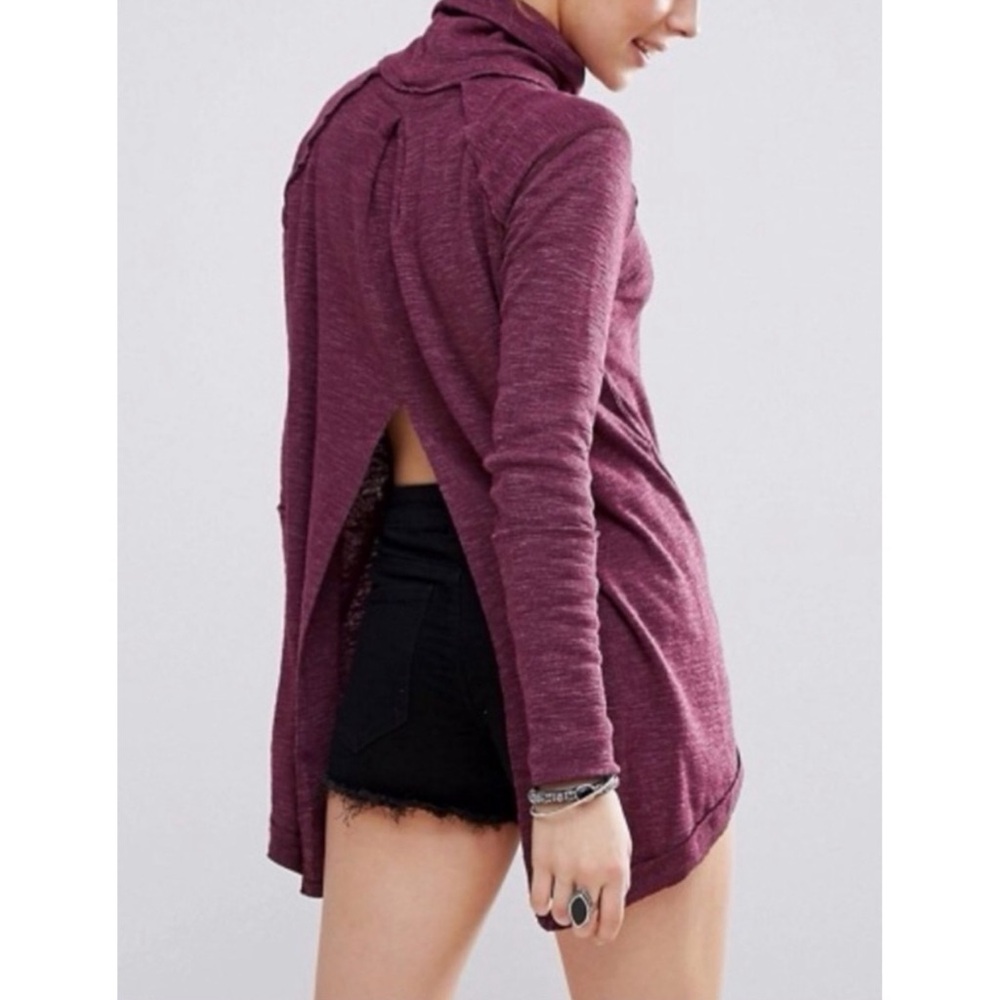 Free People We The Free Lover‎ Split Back Ribbed Turtleneck Sweater, Plum - S